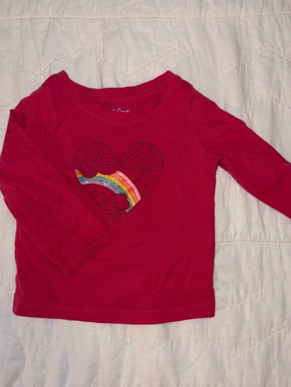 Cat & Jack Hot Pink Long-Sleeve Heart Tee with Rainbow Graphic